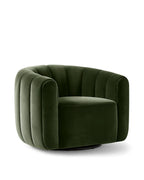 Veloura Olive Channel-Tufted Bouclé Swivel Accent Chair