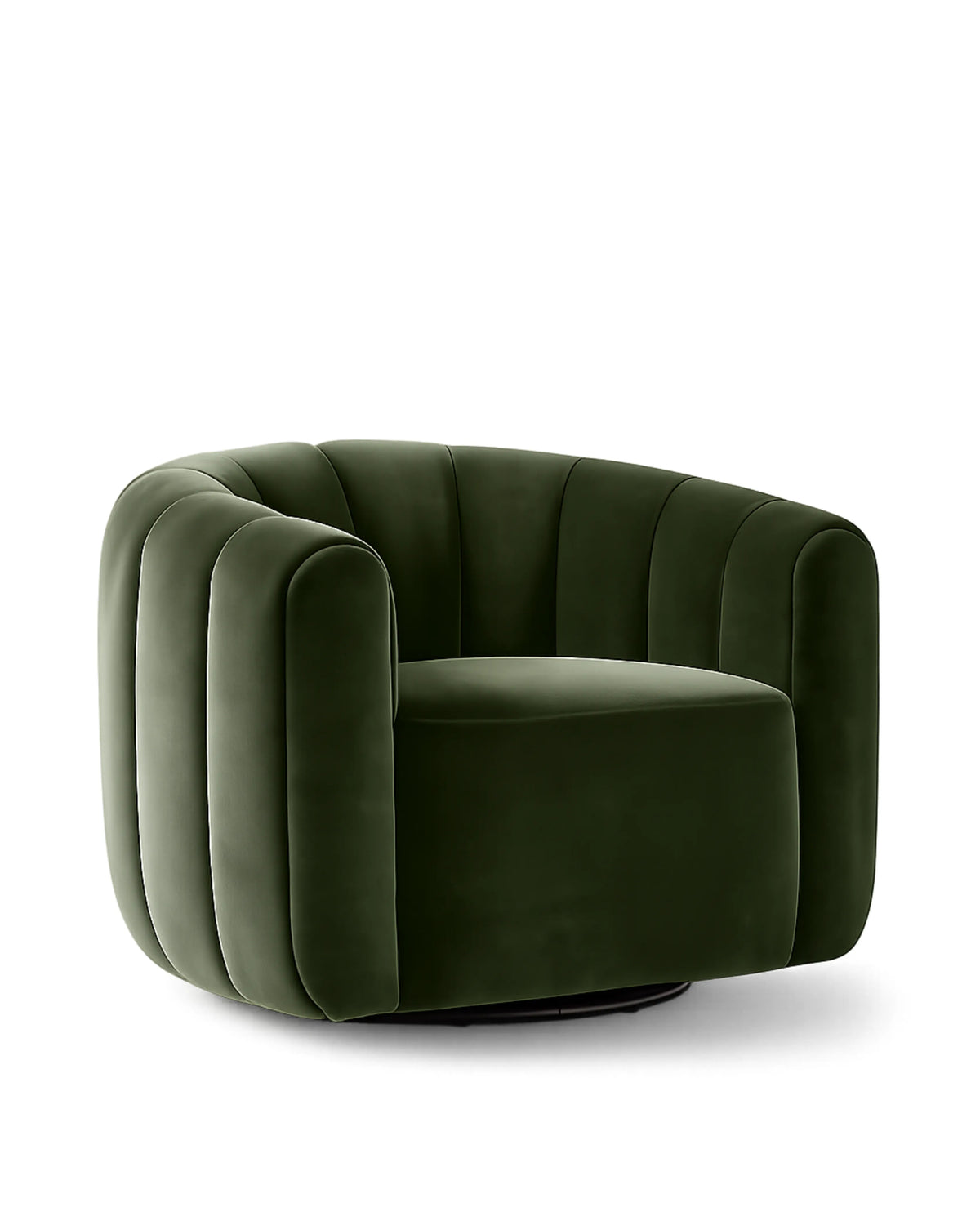Veloura Olive Channel-Tufted Bouclé Swivel Accent Chair