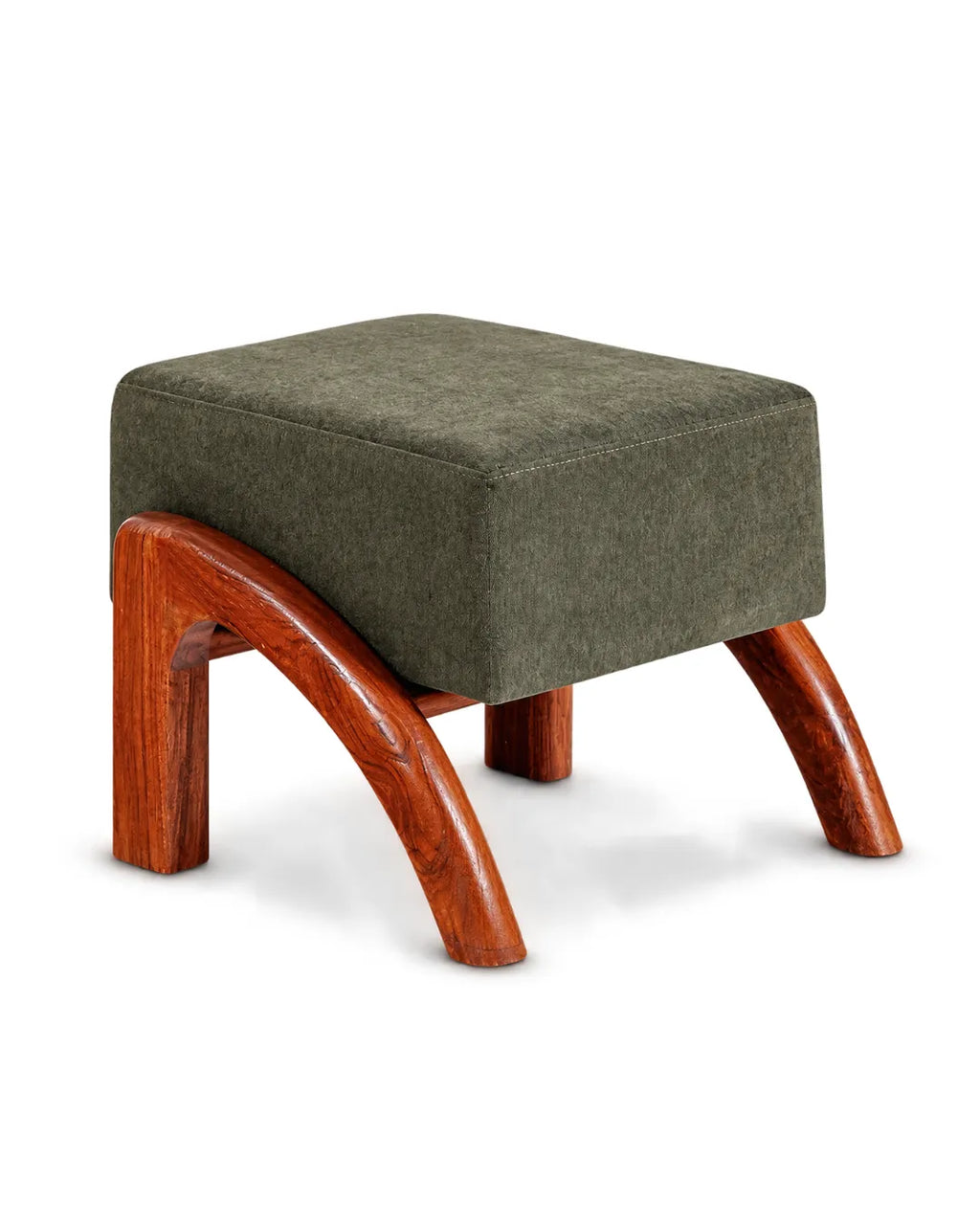 Velnaro Upholstered Solid Teakwood Accent Olive Stool