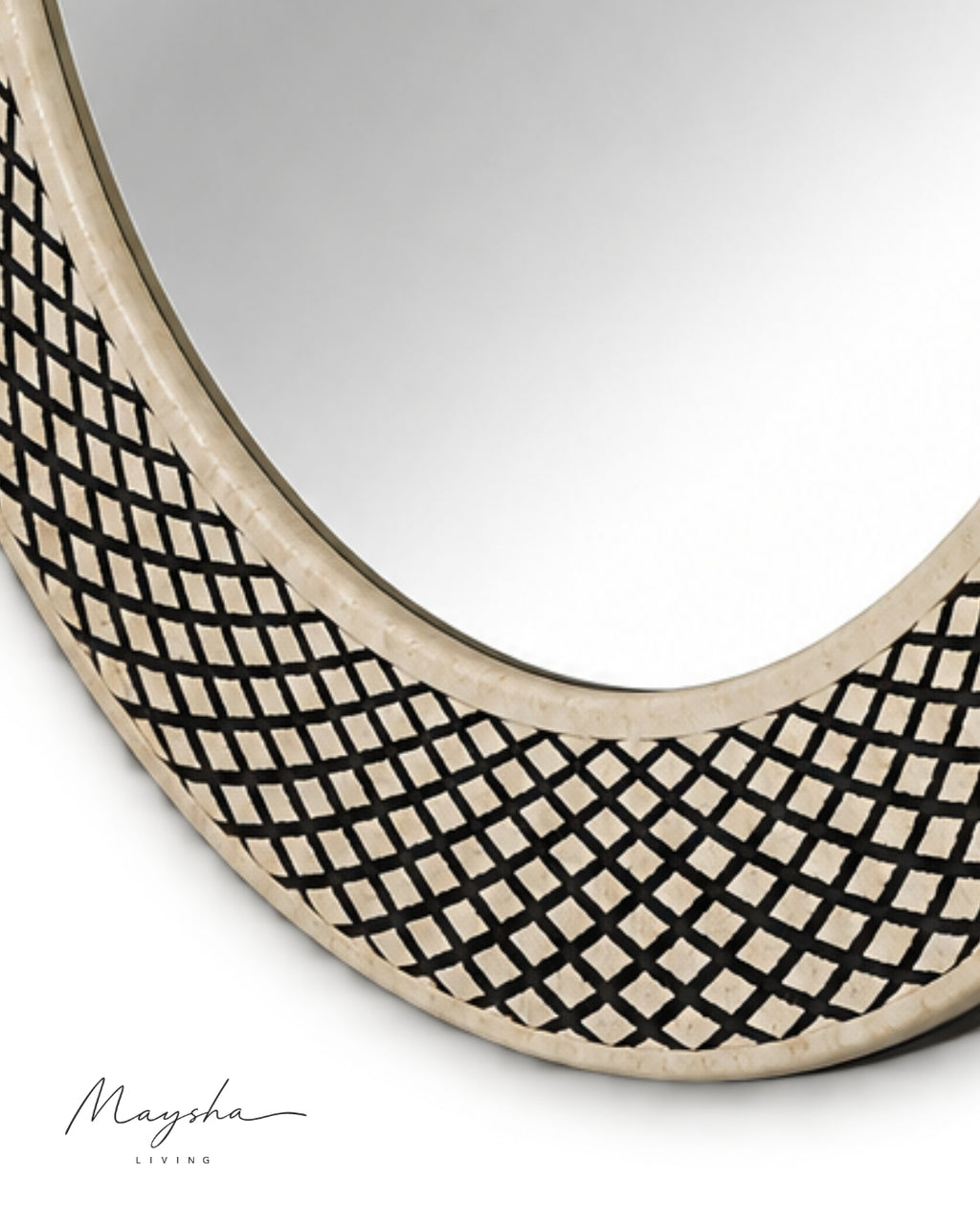 TRELLINA Round Bone Inlay Lattice Wall Mirror