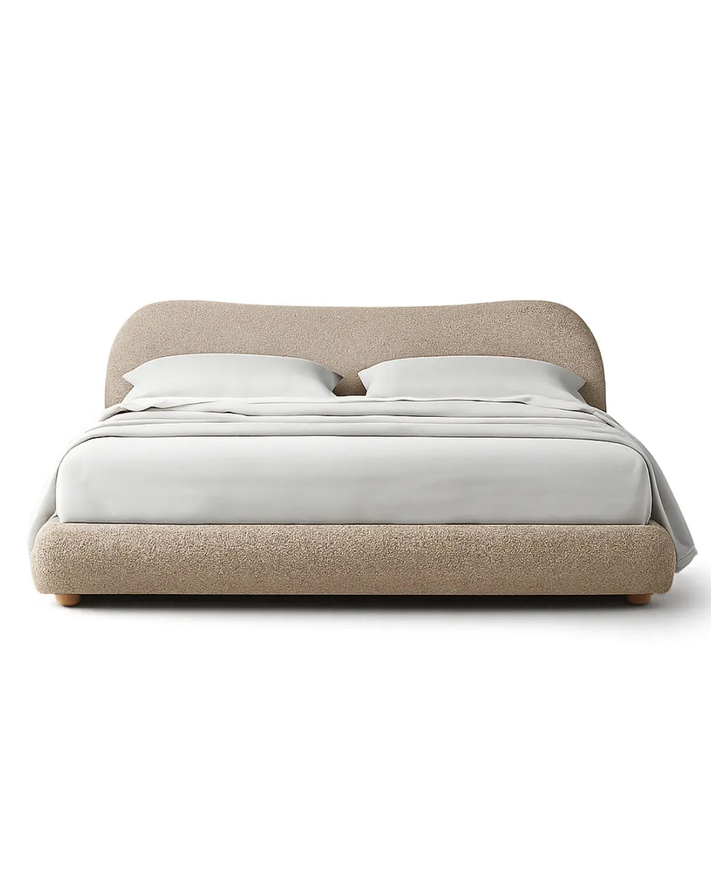 Avyelle Curved Upholstered Camel-Back Sandstone Bed