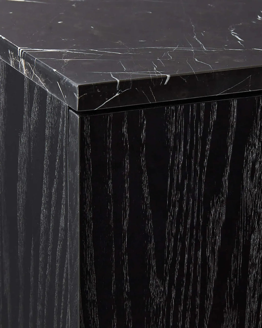 Velcero Black Oak Media Console with Natural Marble Top