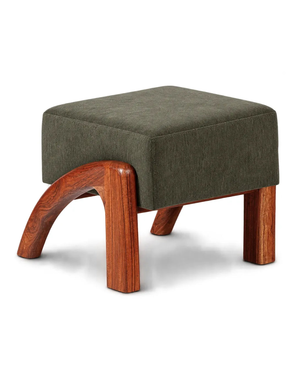 Velnaro Upholstered Solid Teakwood Accent Olive Stool