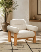 Viresto Ivory Lounge Chair Oak Wood