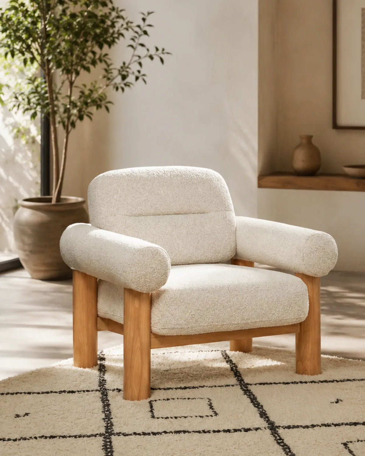 Viresto Ivory Lounge Chair Oak Wood