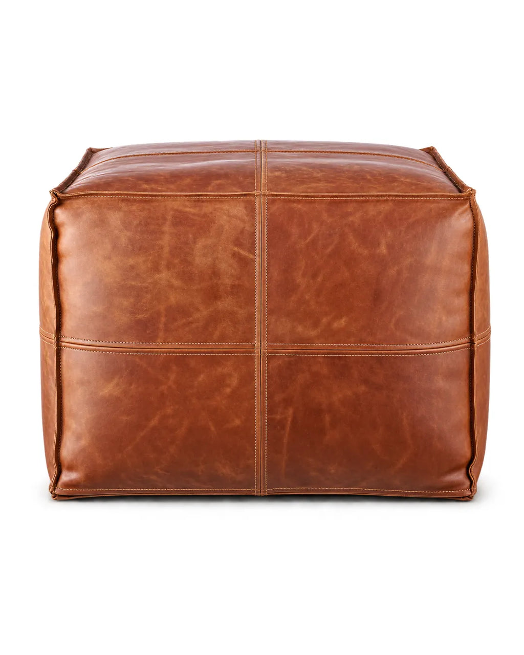 Duresto Hand-Stitched Top-Grain Leather Cube Pouf