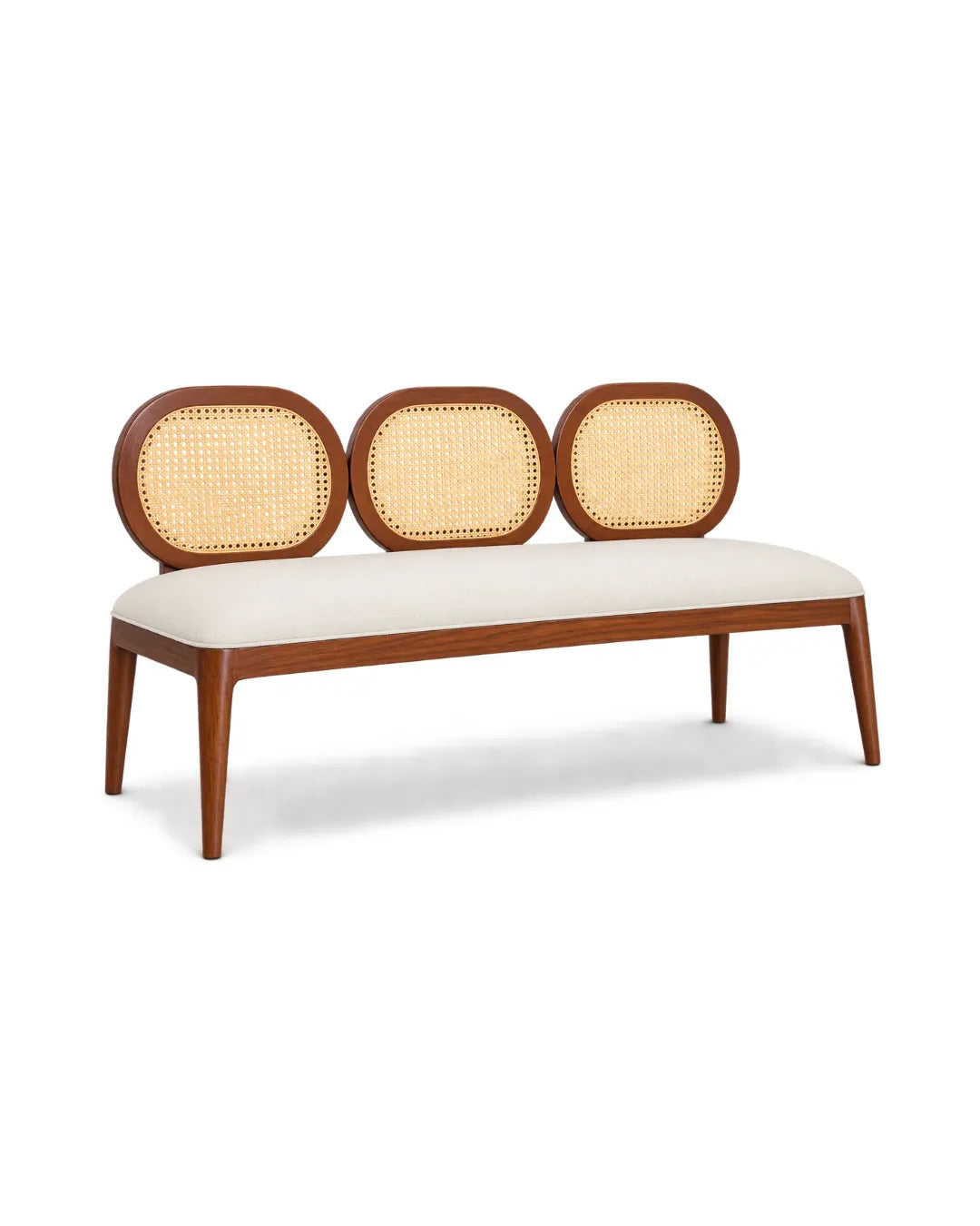 Averlo Triple Natural Cane Backrest Bench in Solid Teakwood