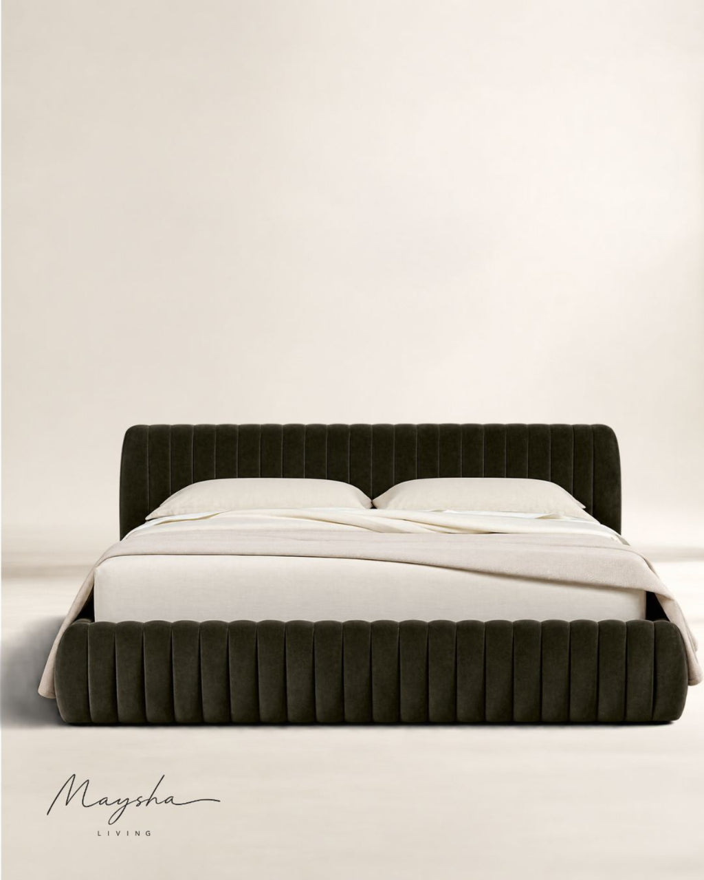 ROVIQUE Forest Velvet Channel-Tufted Performance Fabric Bed