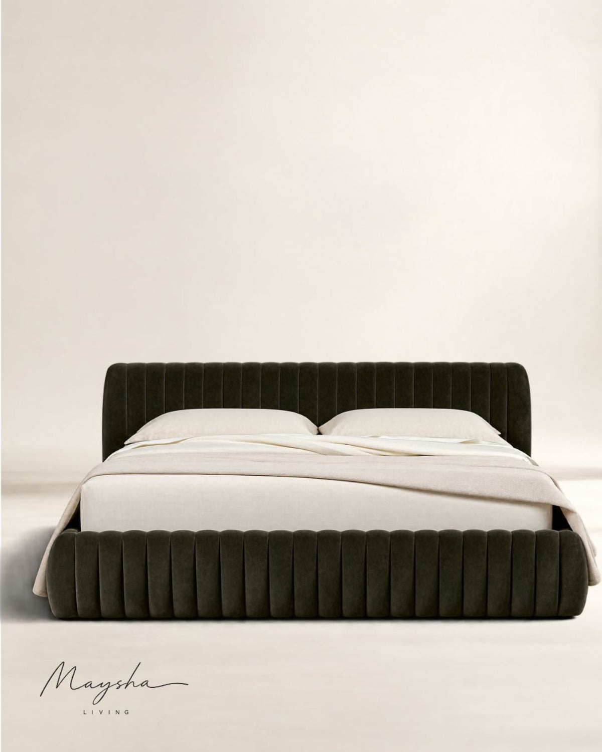 ROVIQUE Forest Velvet Channel-Tufted Performance Fabric Bed
