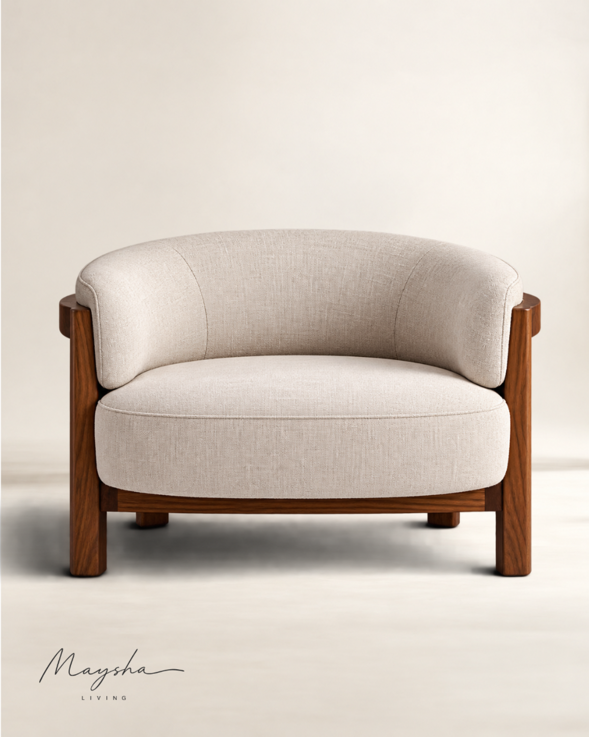 BELLARVO Velvet Accent Lounge Chair in Solid Teak Wood
