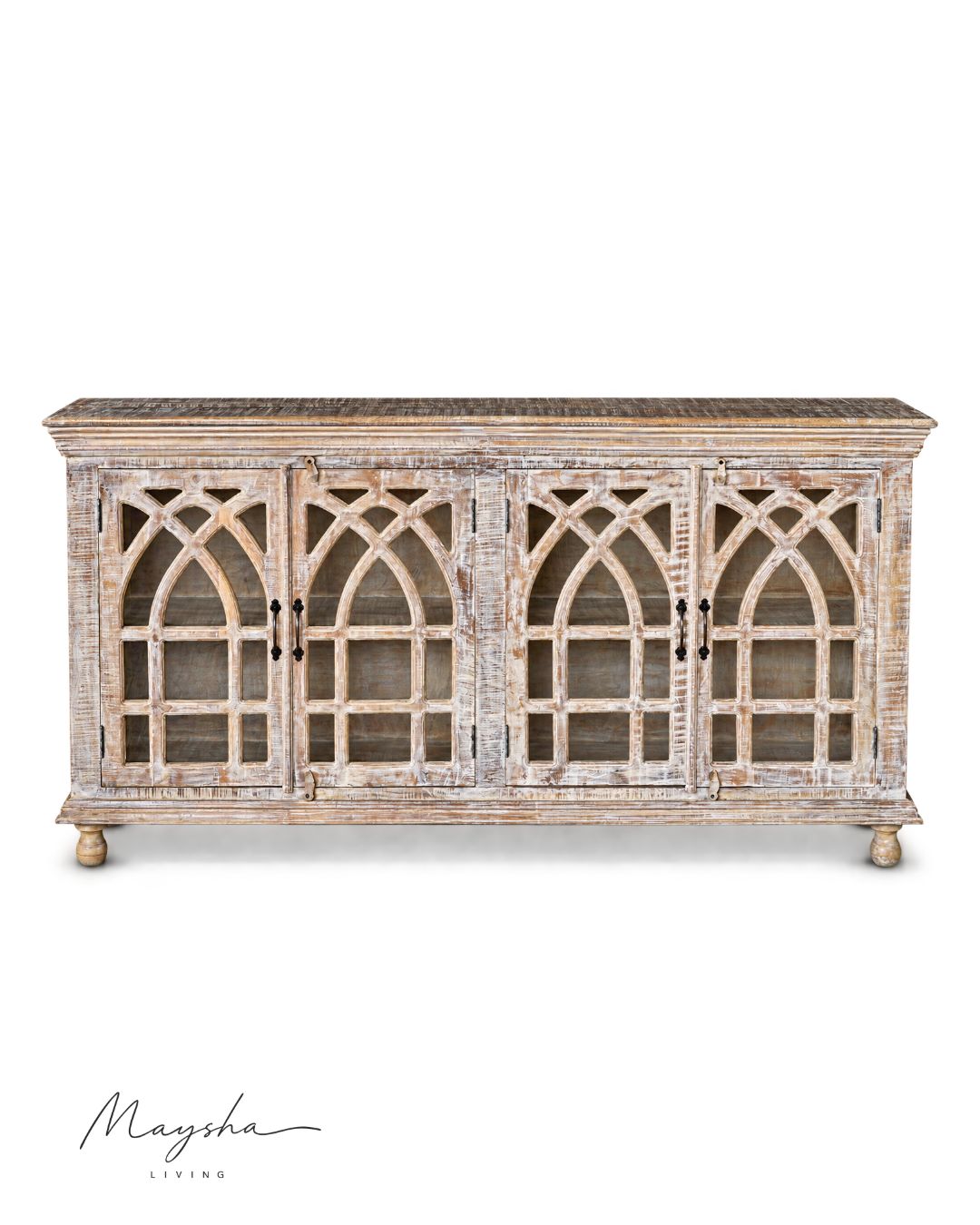 Aurelith Solid Wood 4-Door Sideboard Cabinet