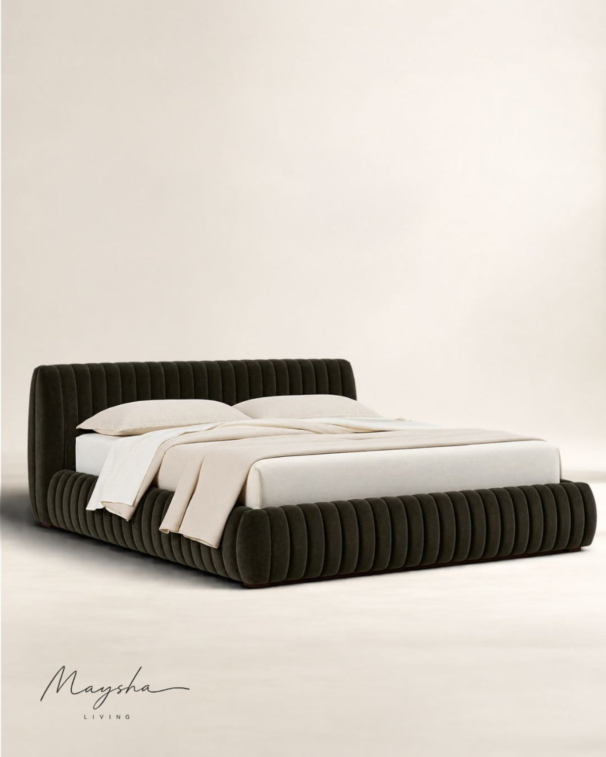 ROVIQUE Forest Velvet Channel-Tufted Performance Fabric Bed