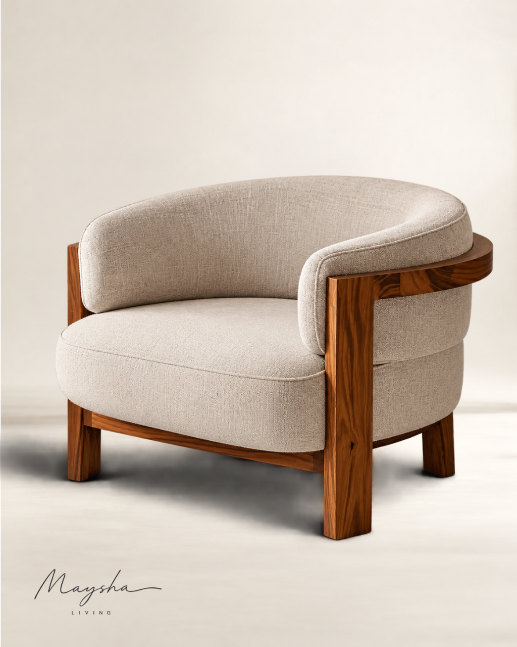 BELLARVO Velvet Accent Lounge Chair in Solid Teak Wood