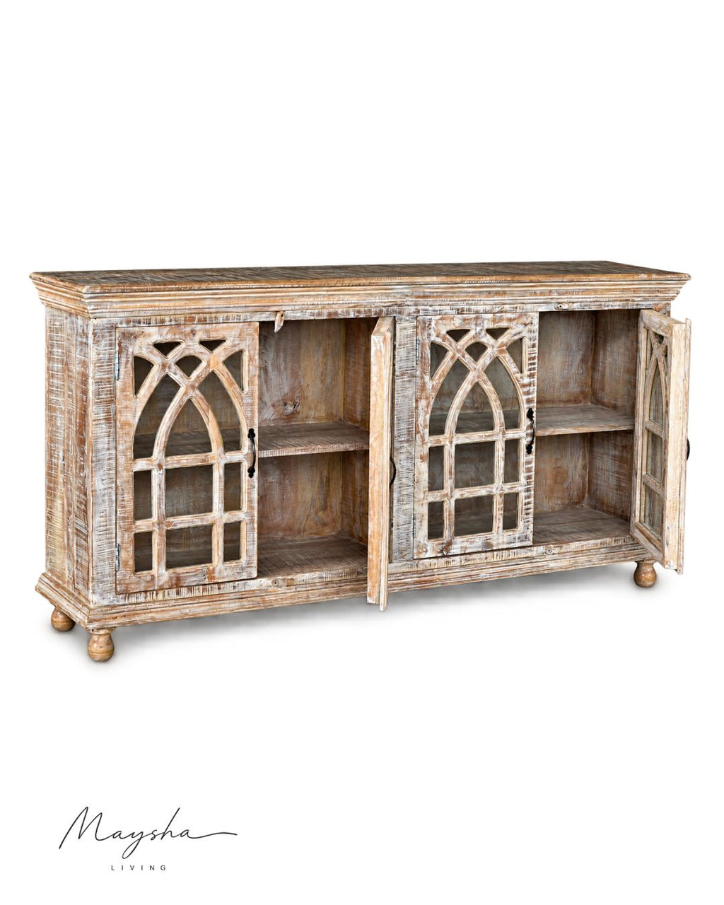 Aurelith Solid Wood 4-Door Sideboard Cabinet