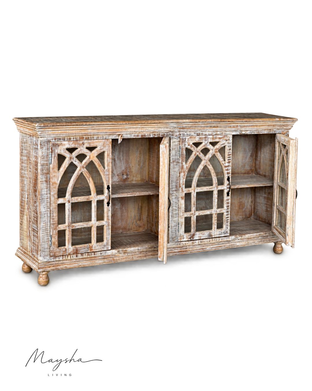 Aurelith Solid Wood 4-Door Sideboard Cabinet