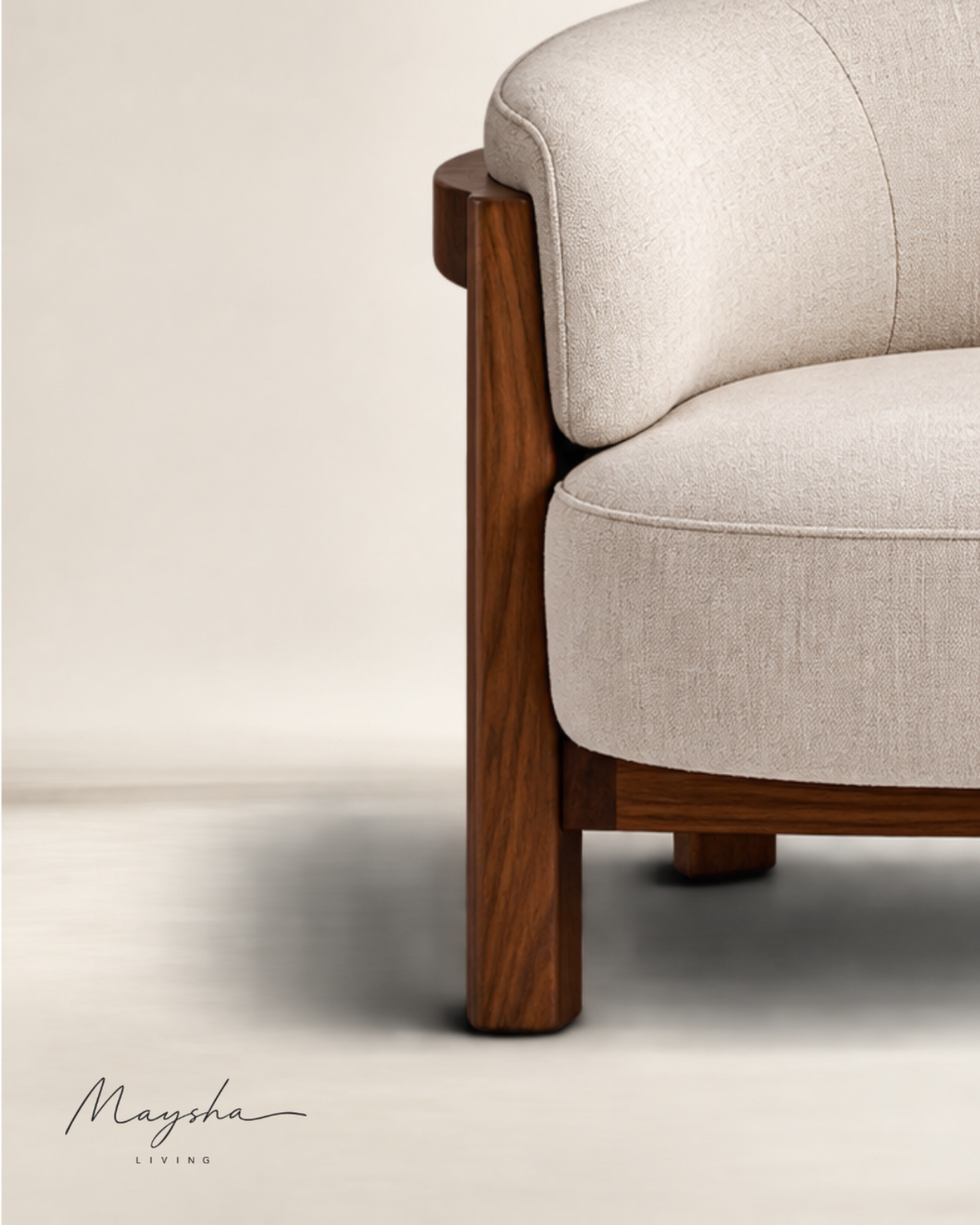 BELLARVO Velvet Accent Lounge Chair in Solid Teak Wood