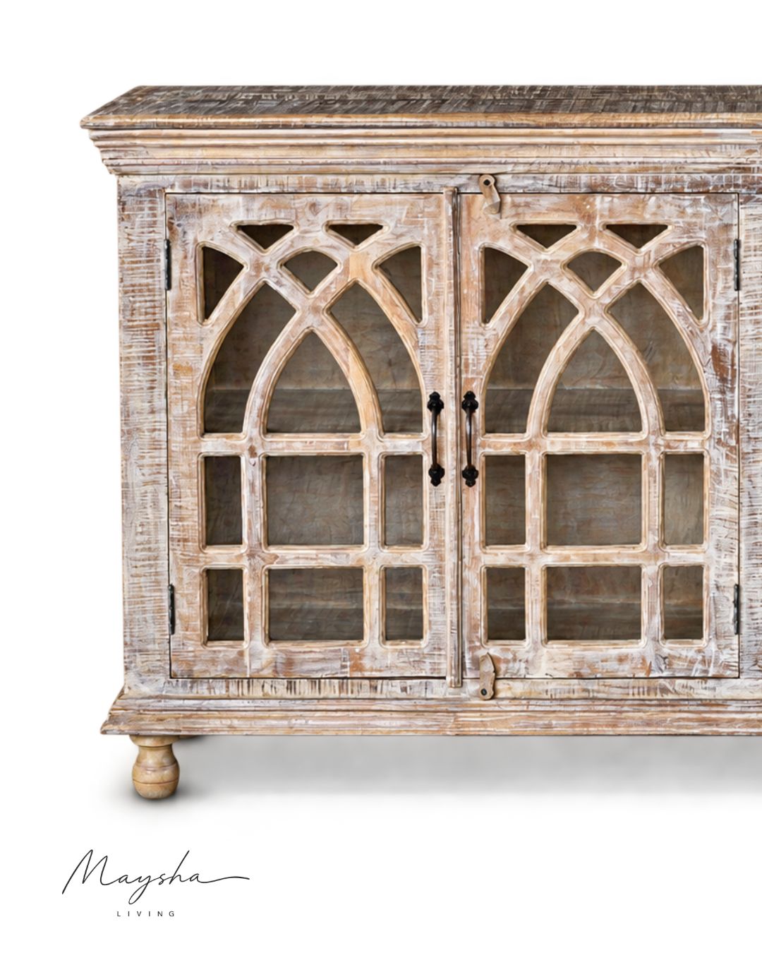 Aurelith Solid Wood 4-Door Sideboard Cabinet