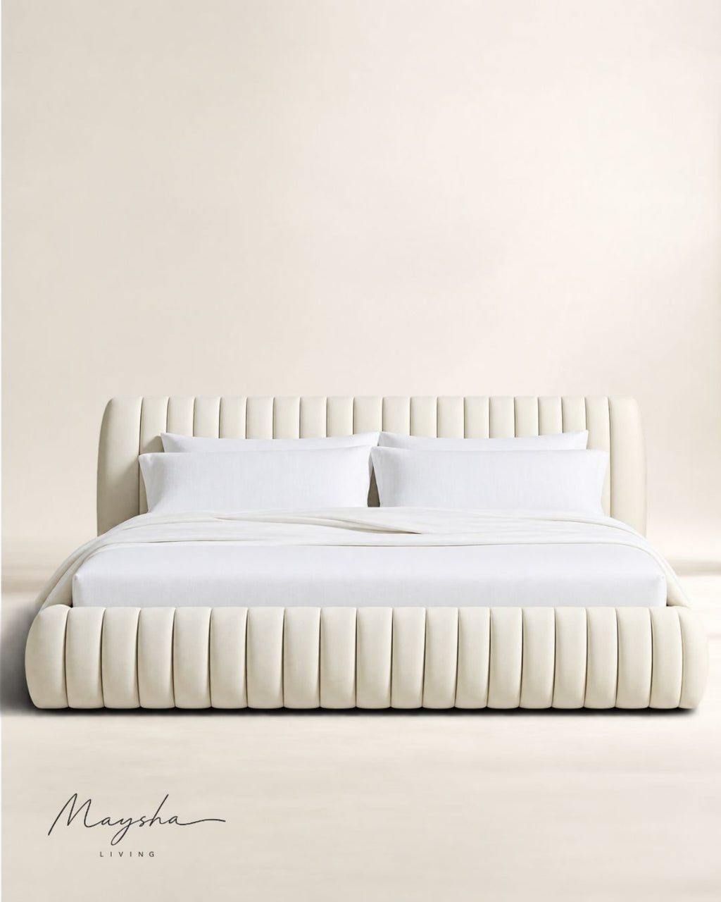 ROVIQUE Chalk Velvet Channel-Tufted Performance Fabric Bed