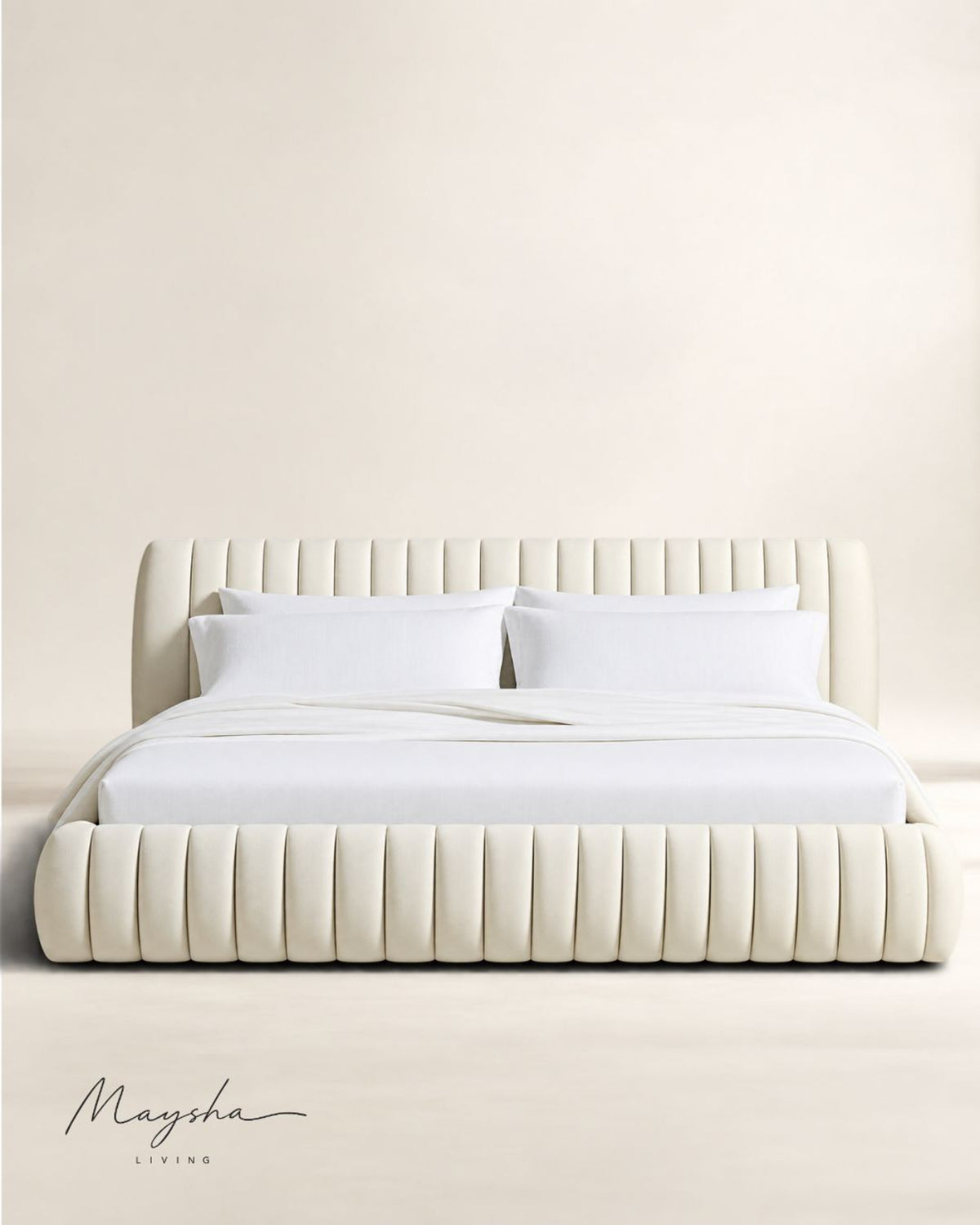 ROVIQUE Chalk Velvet Channel-Tufted Performance Fabric Bed