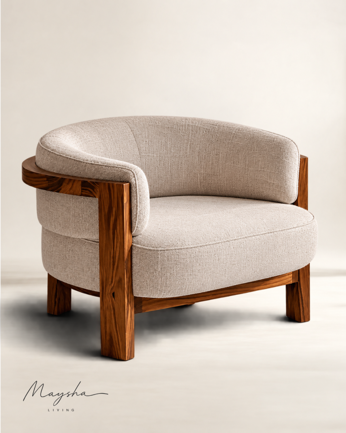 BELLARVO Velvet Accent Lounge Chair in Solid Teak Wood
