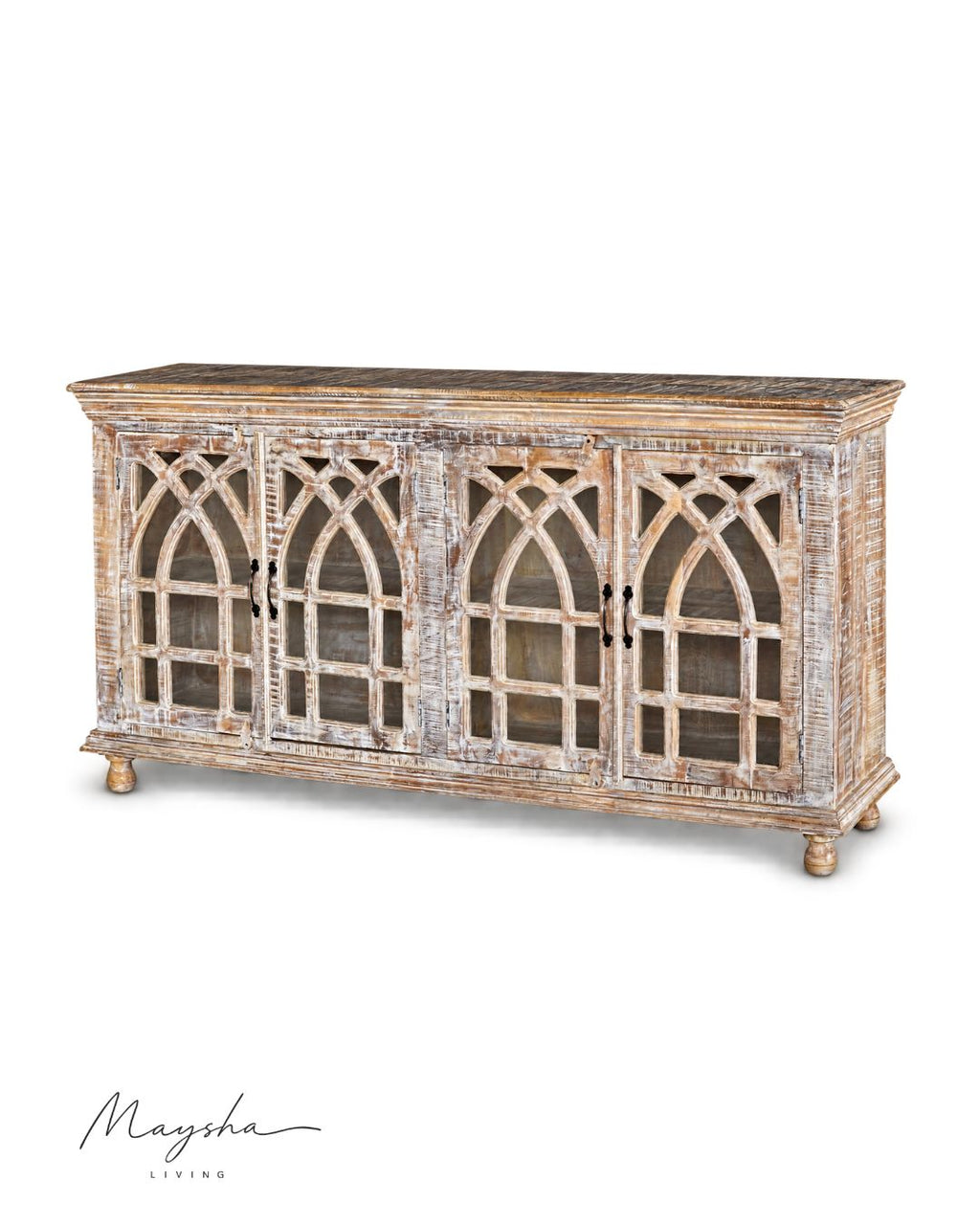 Aurelith Solid Wood 4-Door Sideboard Cabinet