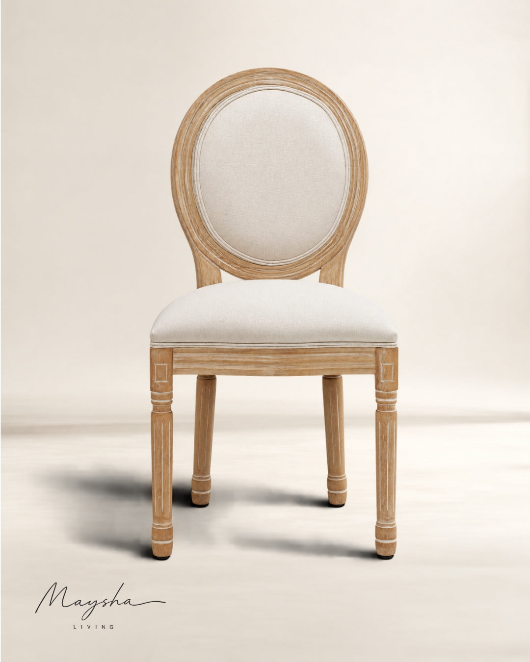 Celeste Curved-Back Beige Dining Chairs with Carved Wooden Legs