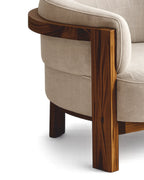 Bellarvo Velvet Accent Lounge Chair in Solid Teak Wood