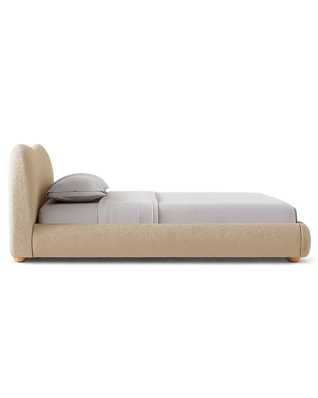 Avyelle Curved Upholstered Camel-Back Sandstone Bed