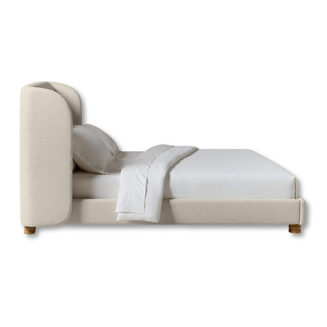 Orivelle Shelter Headboard Fabric Bed - Warm Cream Bouclé