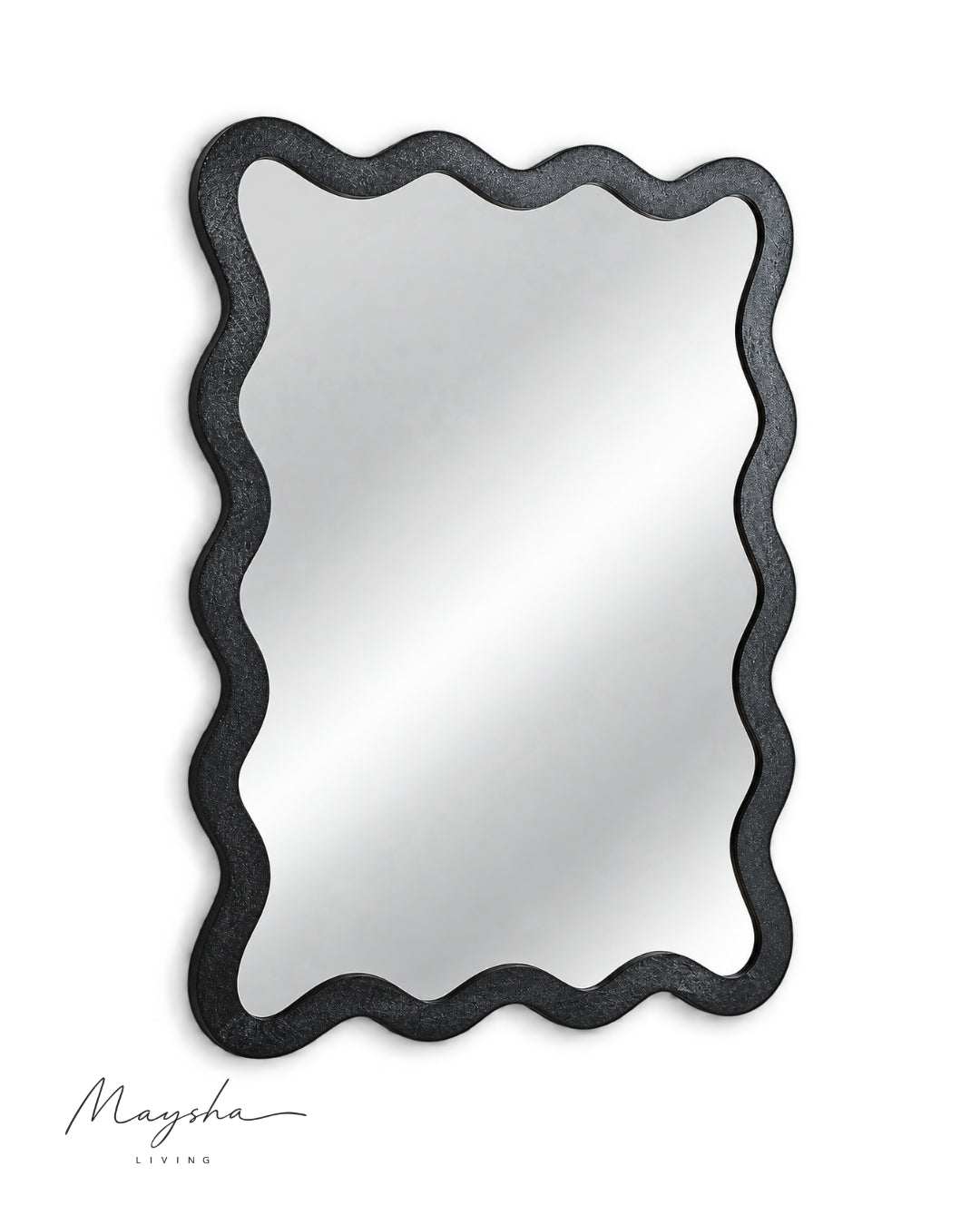 RIPPELLE Wavy Mango Wood Rectangular Wall Mirror