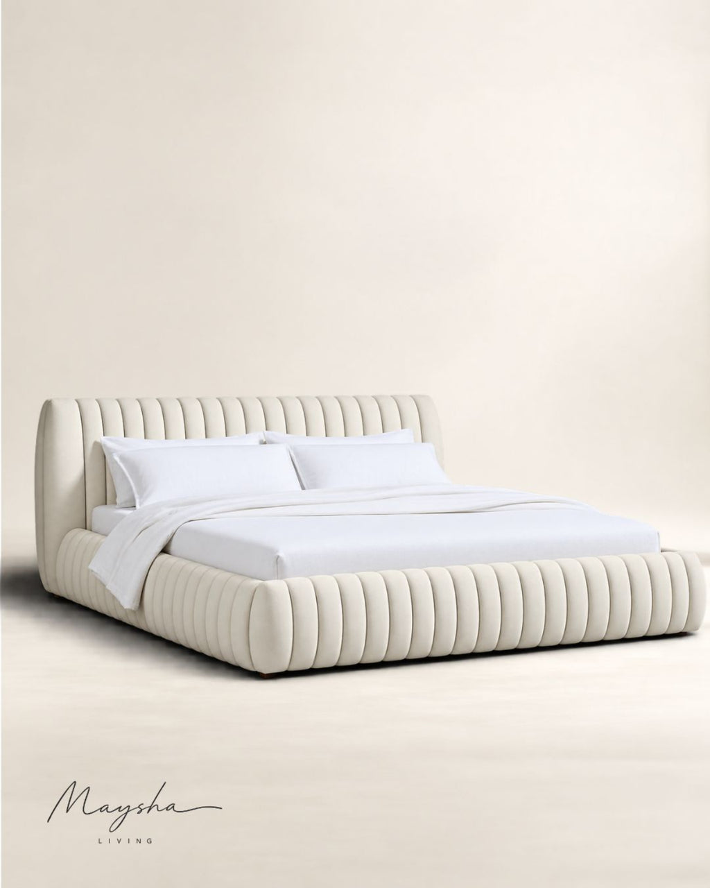 ROVIQUE Chalk Velvet Channel-Tufted Performance Fabric Bed