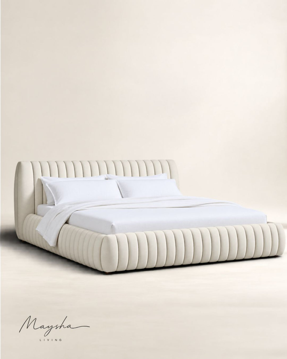 ROVIQUE Chalk Velvet Channel-Tufted Performance Fabric Bed