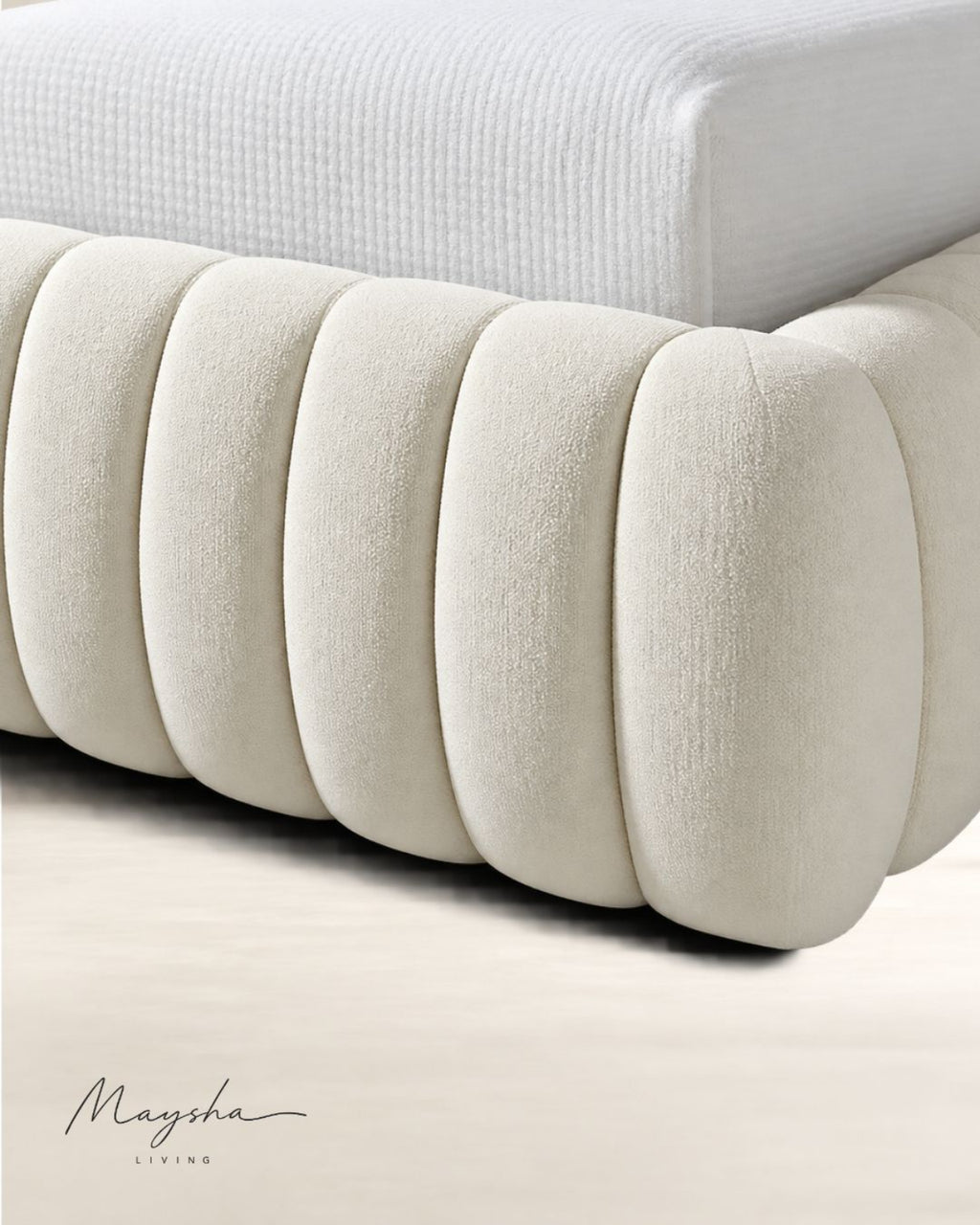 ROVIQUE Chalk Velvet Channel-Tufted Performance Fabric Bed