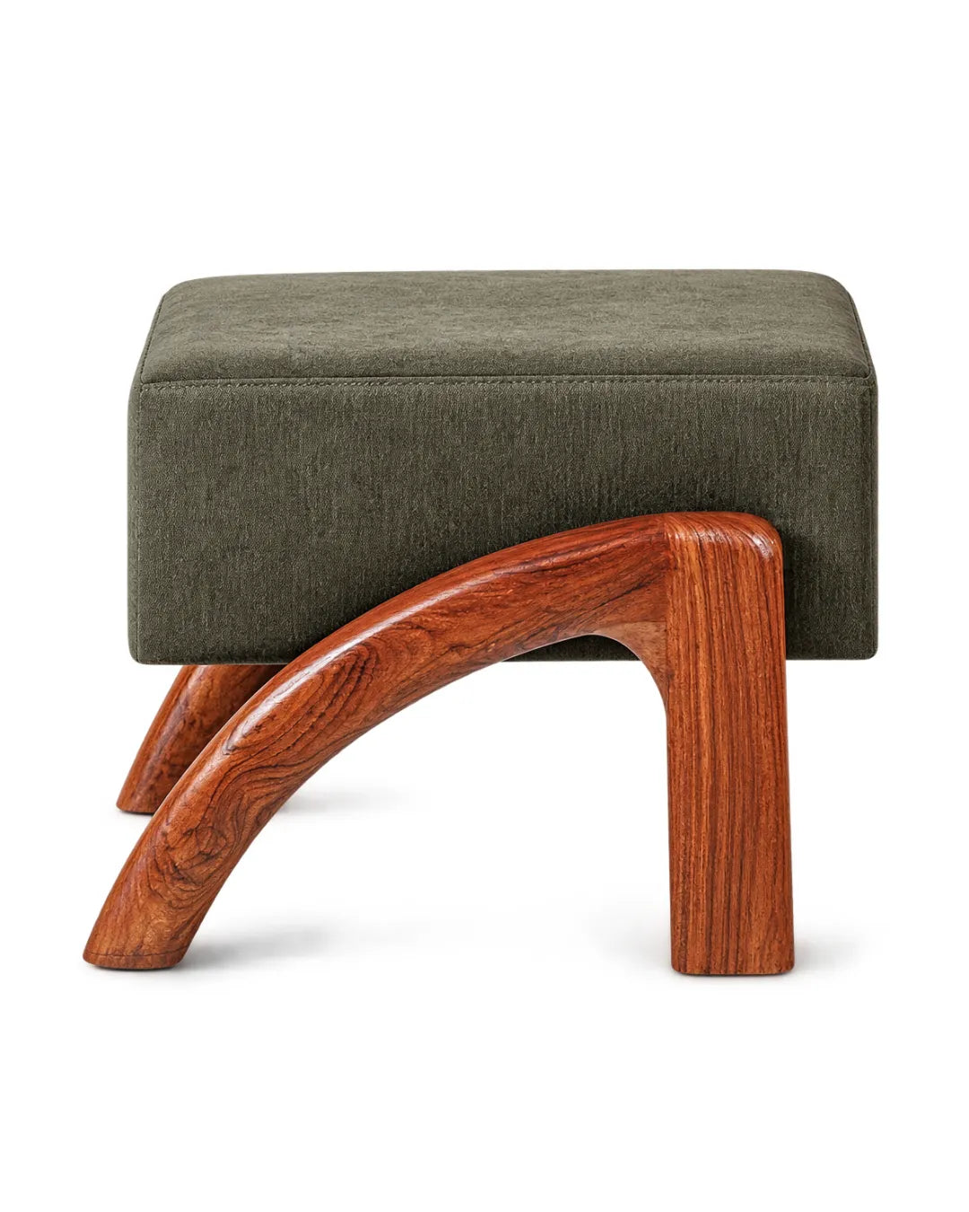 Velnaro Upholstered Solid Teakwood Accent Olive Stool