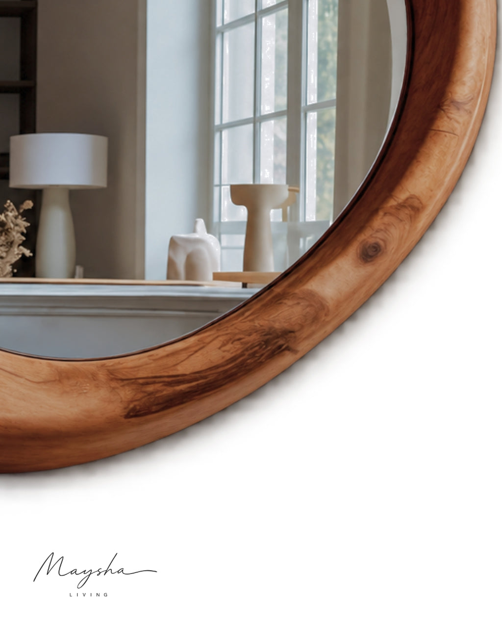 SERENVALE Organic Rounded Solid Wood Wall Mirror