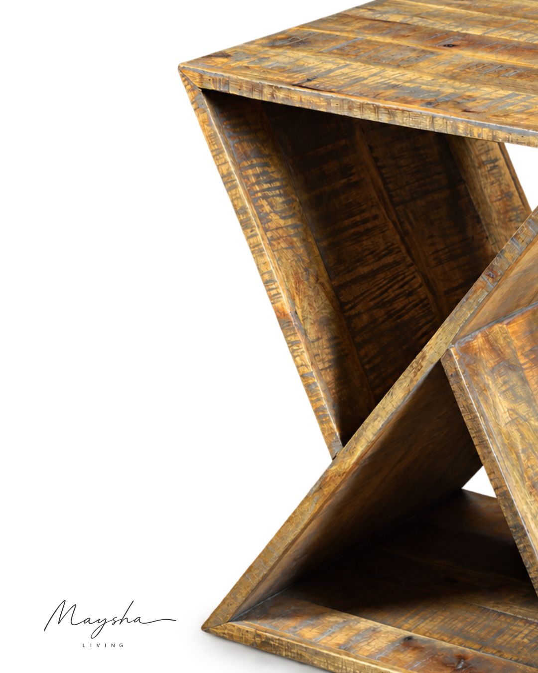 Kavero Solid Wood X-Frame Side Table with Lower Shelf