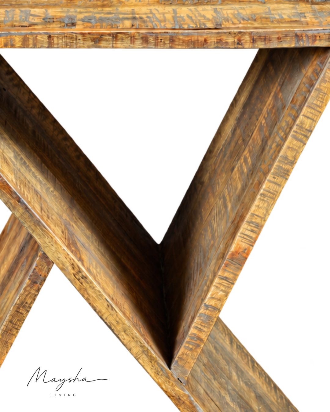 Kavero Solid Wood X-Frame Side Table with Lower Shelf