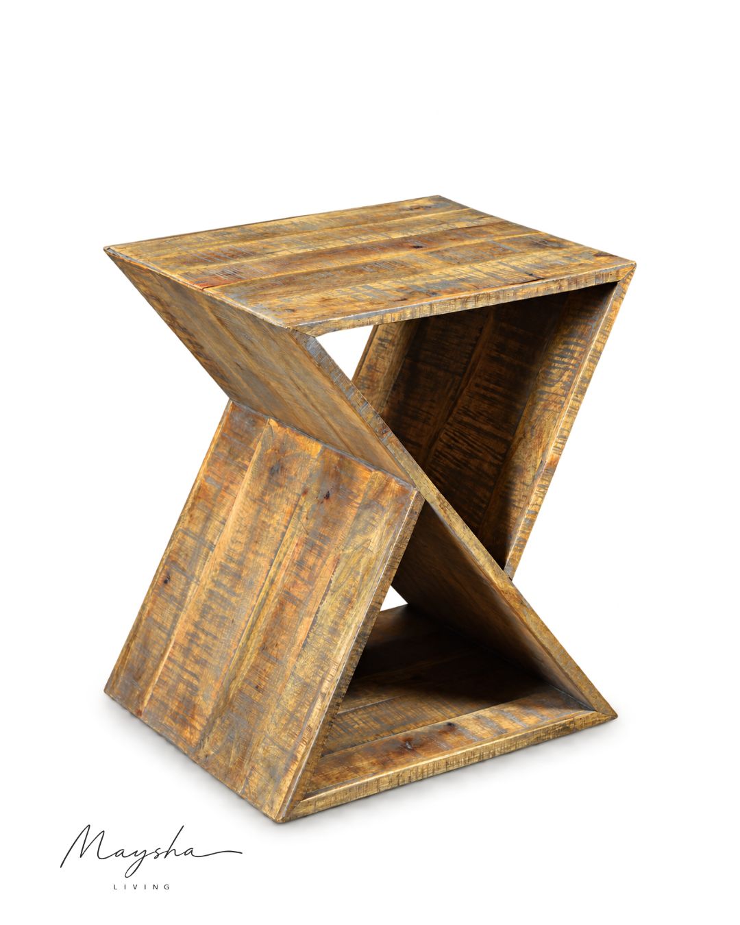 Kavero Solid Wood X-Frame Side Table with Lower Shelf