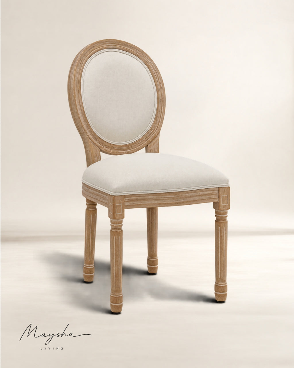 Celeste Curved-Back Beige Dining Chairs with Carved Wooden Legs