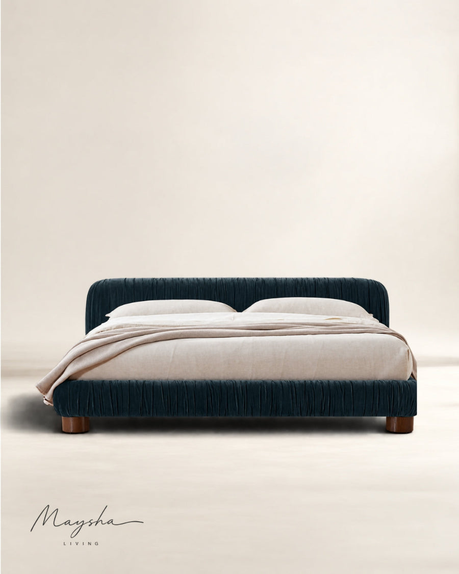 STRIOVA Blue Velvet Low-Profile Bed