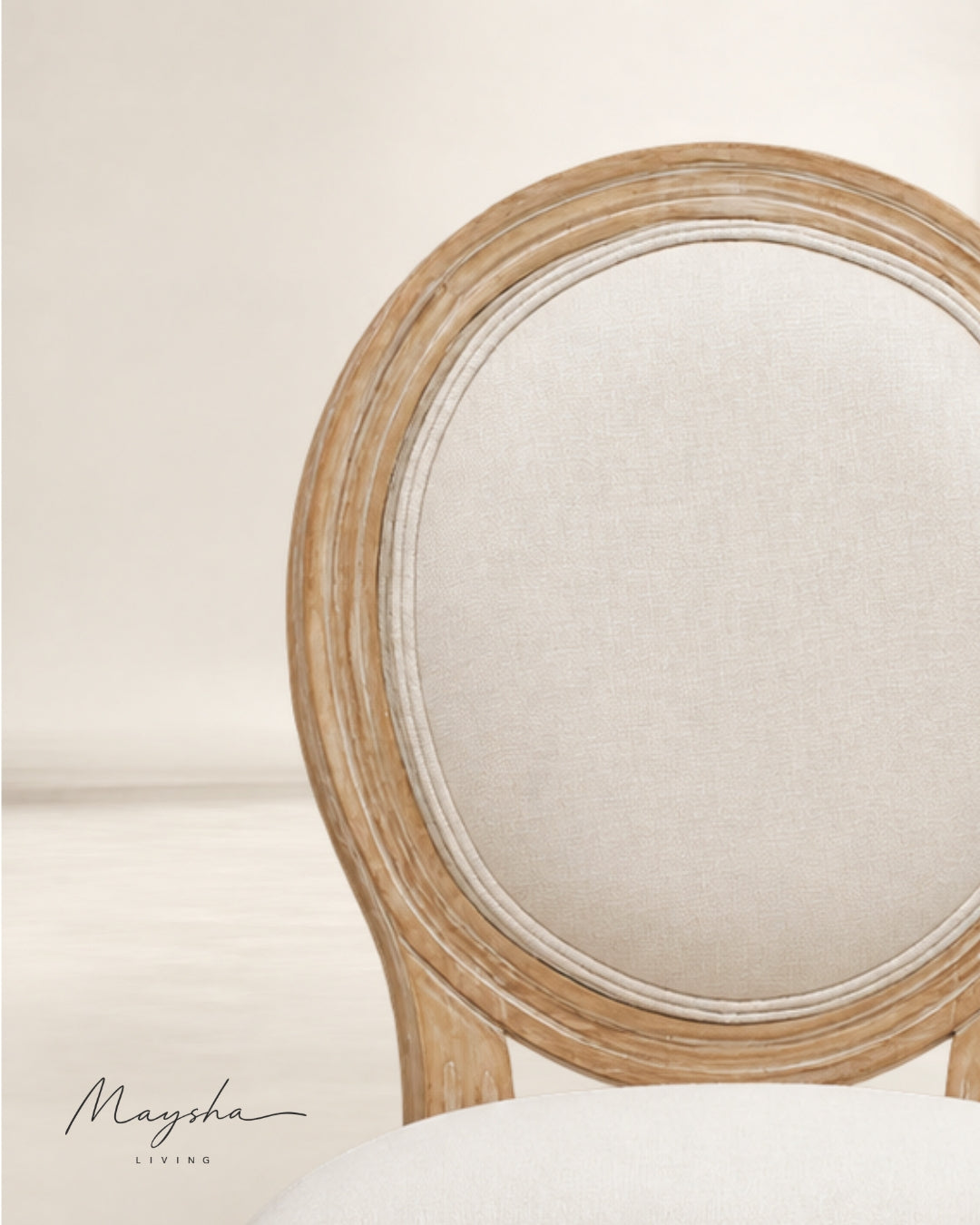 Celeste Curved-Back Beige Dining Chairs with Carved Wooden Legs