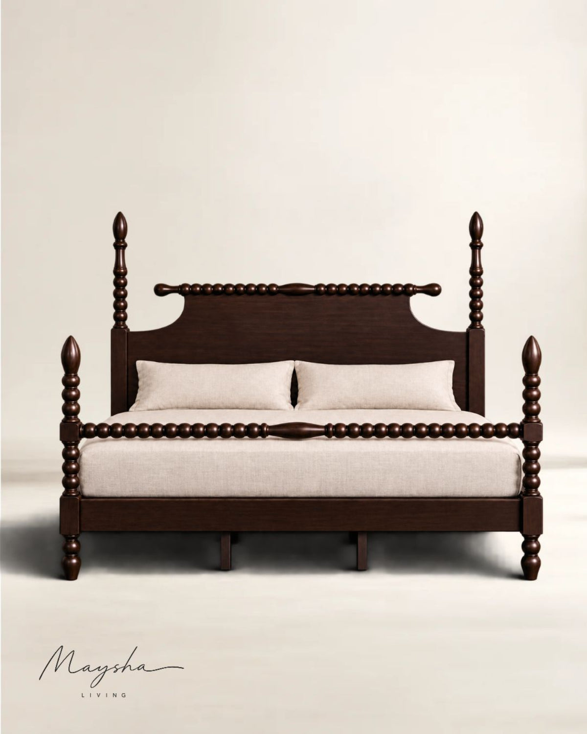 ALDOREN Espresso Walnut Solid Wood Spindle Poster Bed