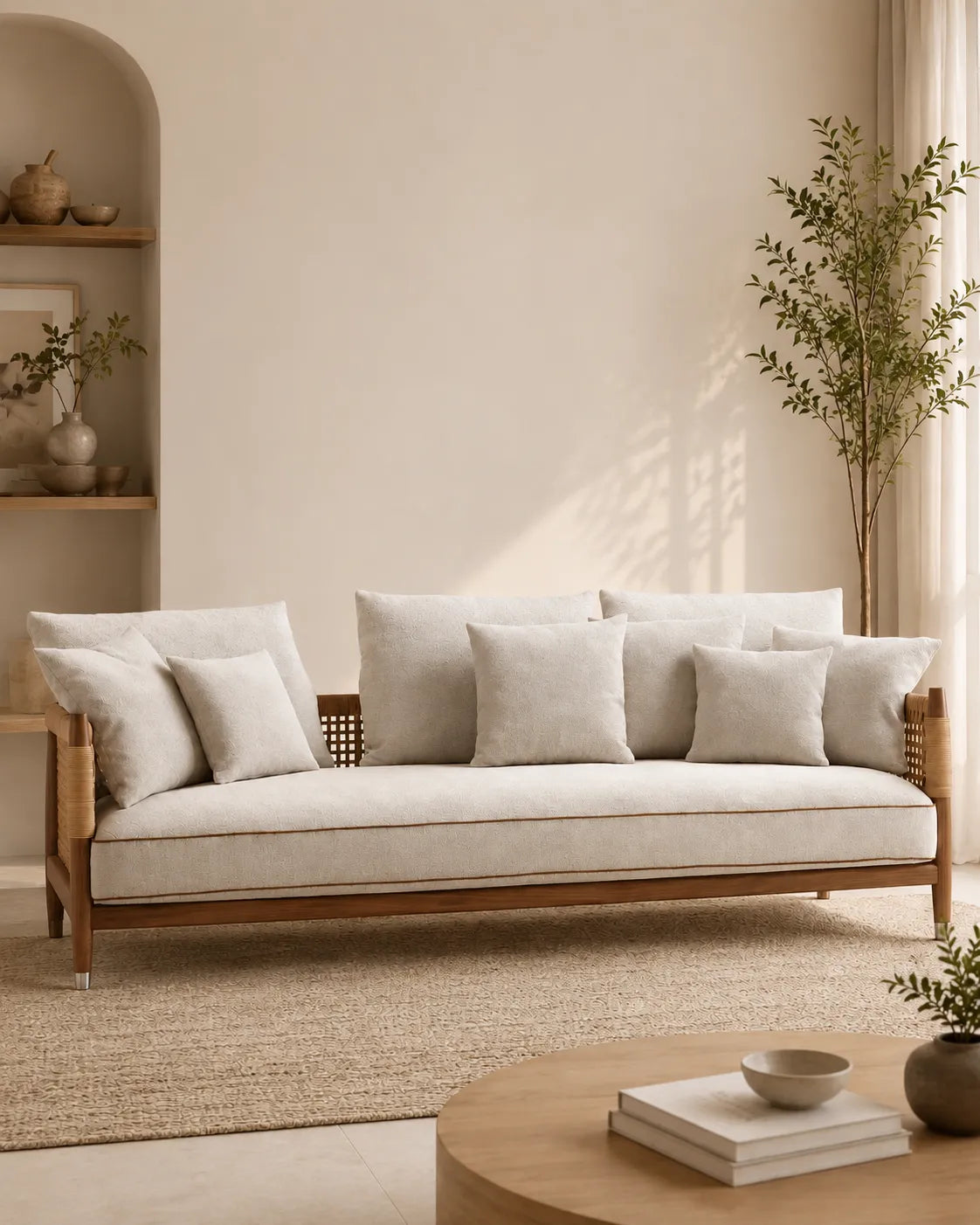 YORVAN Luxury Teak Wooden Frame Sofa