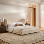 Orivelle Shelter Headboard Fabric Bed - Warm Cream Bouclé
