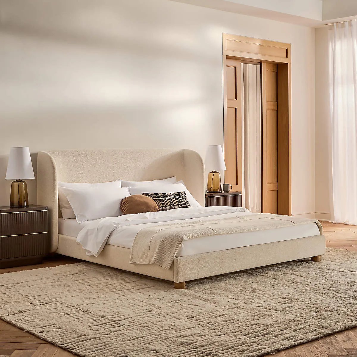 Orivelle Shelter Headboard Fabric Bed - Warm Cream Bouclé