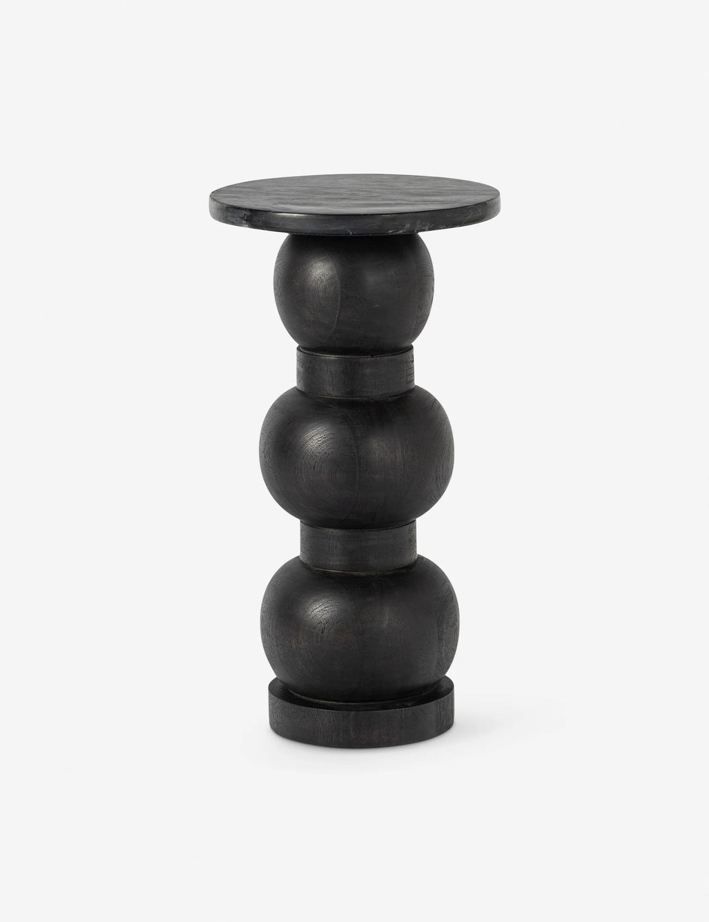 Orivia Black Ash Spherical Solid Wood Pedestal Side Table with black Marble Top