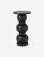 Orivia Black Ash Spherical Solid Wood Pedestal Side Table with black Marble Top