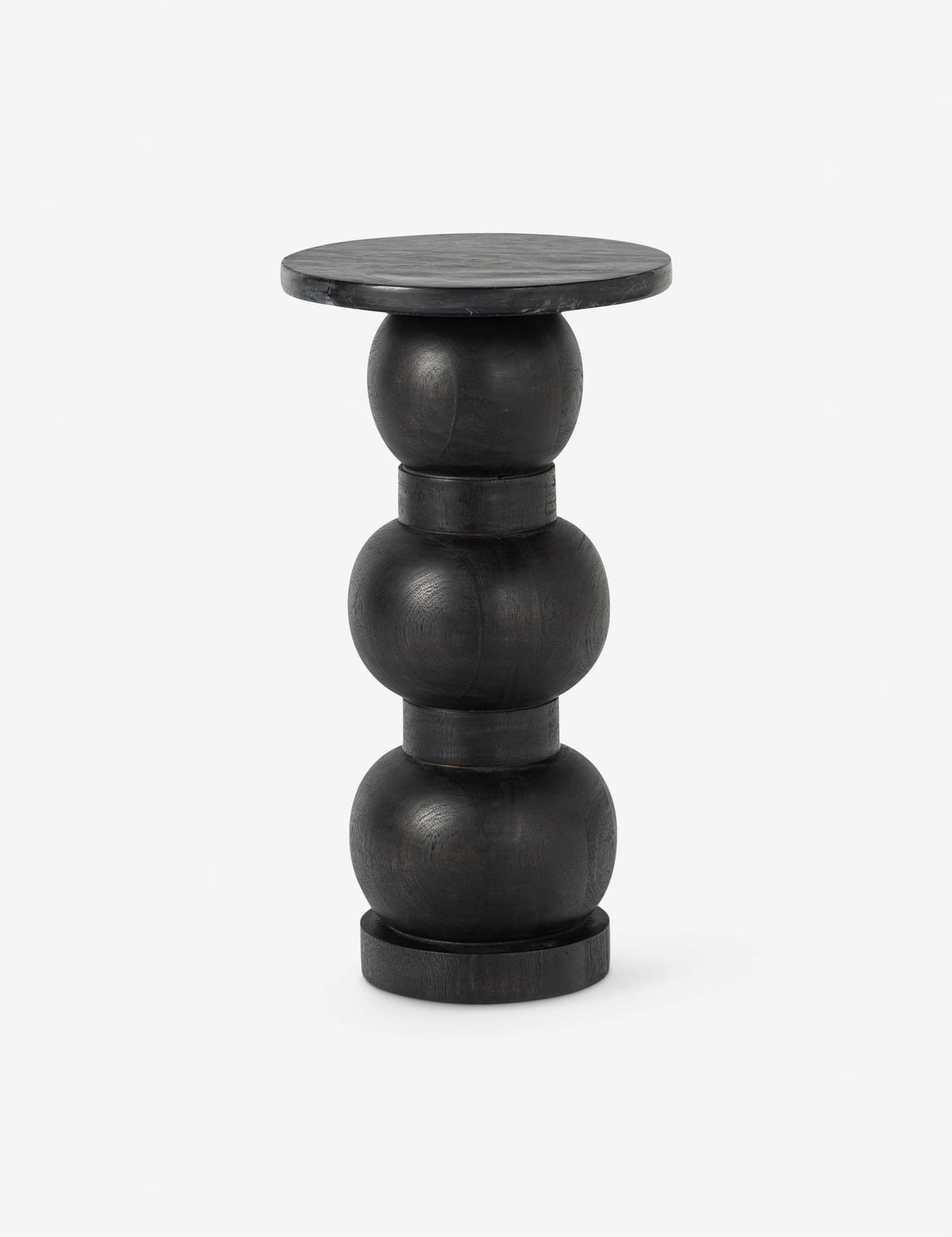 Orivia Black Ash Spherical Solid Wood Pedestal Side Table with black Marble Top
