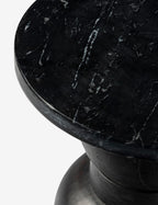 Orivia Black Ash Spherical Solid Wood Pedestal Side Table with black Marble Top